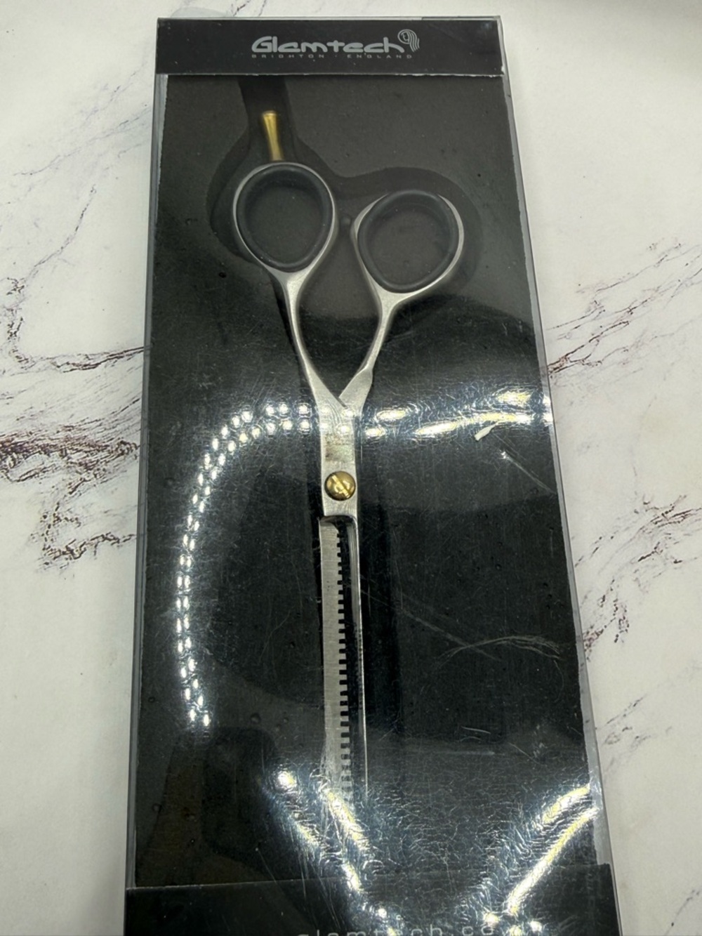 Glamtech Thinning Shears - Silver with Black Handles EVO steel 5.5 thinner new